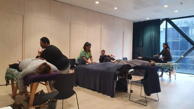 Auckland City Mission clients receiving wellbeing massages Auckland City Mission clients receiving wellbeing massages