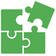 Green icon of four piece jigsaw puzzle, top right piece out of place Green icon of four piece jigsaw puzzle, top right piece out of place