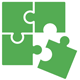A green icon showing a four-piece jigsaw puzzle with bottom right piece out of place A green icon showing a four-piece jigsaw puzzle with bottom right piece out of place