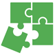 A green icon of a four-piece jigsaw puzzle showing bottom left piece out of place. A green icon of a four-piece jigsaw puzzle showing bottom left piece out of place.